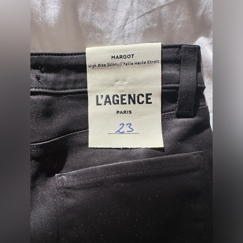 L’AGENCE Margot High-Rise Skinny black coated with Silver Giltter Jean | 23 NWT - Picture 5 of 7